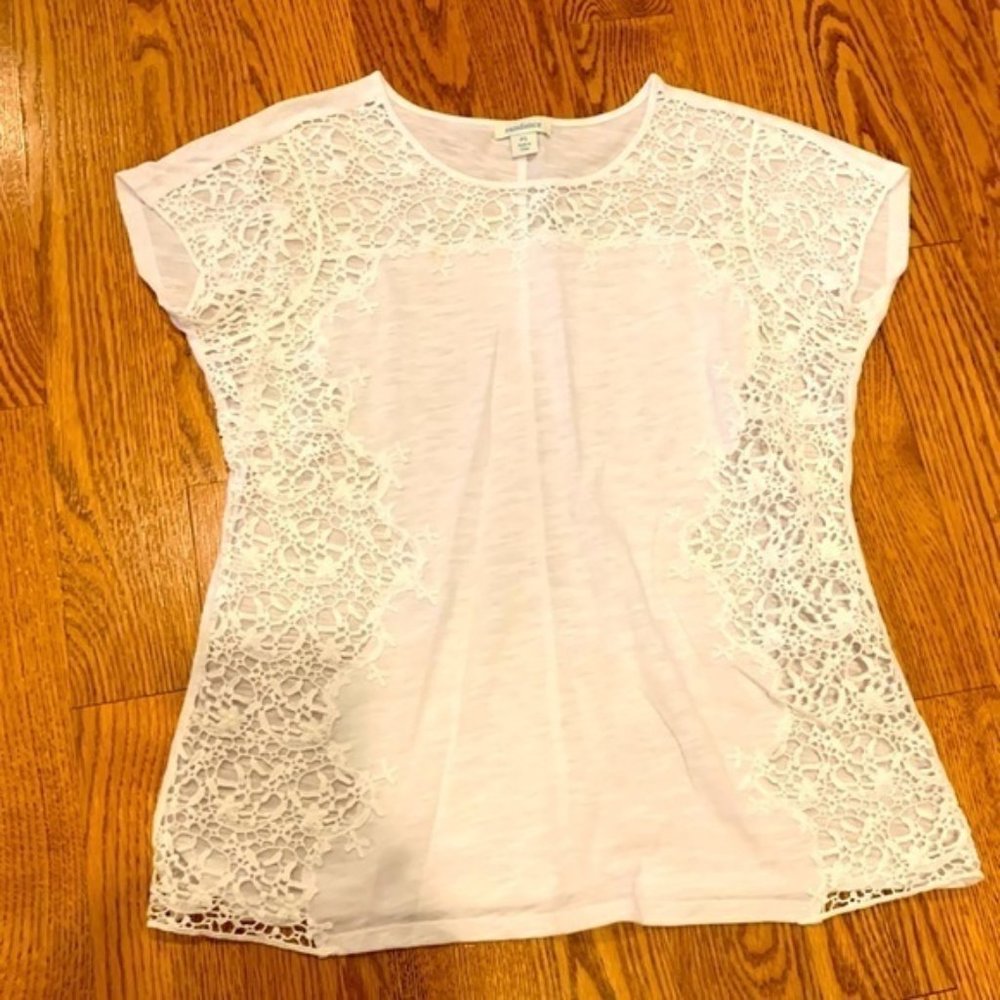 Sundance Crochet Knit White Short Sleeves Top